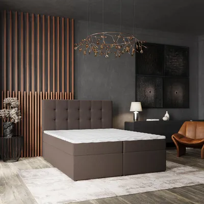 Produktbild von Masseno Boxspringbett PALMA 180x200 cm Komplett-Set mit Bonell Matratze und Topper, Polsterbett mit Bettkästen -Braun, SORO 28