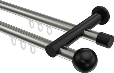 Produktbild von Interdeco Innenlaufstange / Gardinenstange mit Innenlauf Edelstahl-Optik / Schwarz, Typ Platon Luino (Kugel), 20 mm Ø 2-läufig, 520 cm