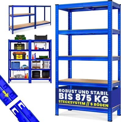 Obrázek produktu pro MONZANA® Heavy duty regálový spojovací materiál Sklepní regály Skladovací regály Zásuvné regály Kovové regály Dílenské regály, Model:5 polic - 180x90x40cm - Modrá barva
