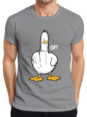 Produktbild von Freche Ente Mittelfinger F*ck OFF lustig sarkastisch Cartoon Herren T-Shirt, Grau, XL