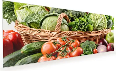 Produktbild von Küchenrückwand Spritzschutz Glas mit Motiv Frisches Gemüse Korb 40 x 40 cm