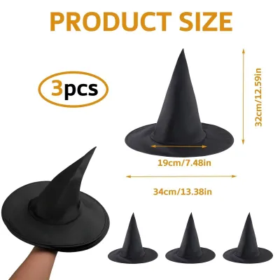 Productafbeelding van Heksenhoedjes voor kinderen, set van 3, zwart, voor Halloween