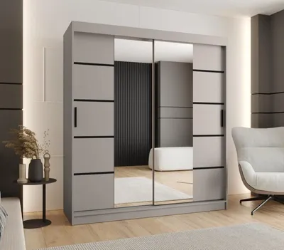 Obrázok produktu pre Široká šatníková skriňa s posuvnými dverami 180 cm CASANDRA - kašmír / čierna