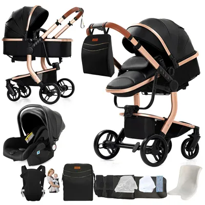 Productafbeelding van Babywagen, 3-in-1 ontwerp, waterdicht materiaal, kleur: zwart (modelnummer: X518)