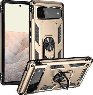 Produktbild von Google Pixel 6 Hülle, Dual Layer Militäre Fallschutz Schutzhülle mit Ringhalterung Ständer für Google Pixel 6 Gold