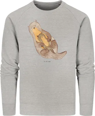 Produktbild von Mr. & Mrs. Panda Baumwoll Pullover Otter Kind Größe S - Heather Grey - Geschenk, Rundhals Sweatshirt, Mama, Familie, Sweater, Tochter, Bio-Pullover, Mutter, Baby, Pulli