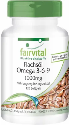 Obrázok produktu pre Doplnok stravy Fairvital Flachsöl Omega 3-6-9 1000mg, 120 kapsúl