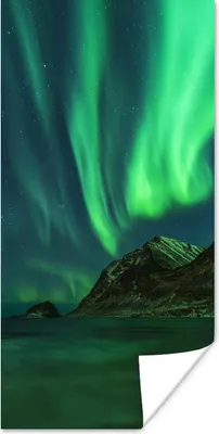 Produktbild von MuchoWow® Poster Island - Nordlicht - Sternenhimmel 20x40 cm - Plakat - Foto