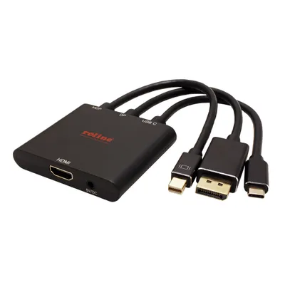 Image de ROLINE Câble adaptateur Mini DisplayPort / DisplayPort / Type C - HDMI, actif, 0,15 m