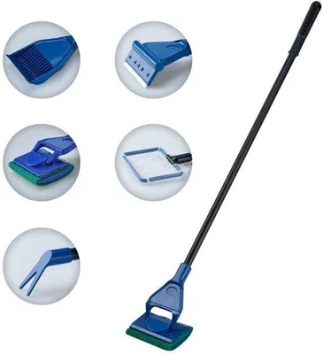 Productafbeelding van 5-in-1 complete aquariumvisreinigingsset, visnet, hark, schraper, vork, sponsborstel, glazen aquariumreiniger gereedschapsset