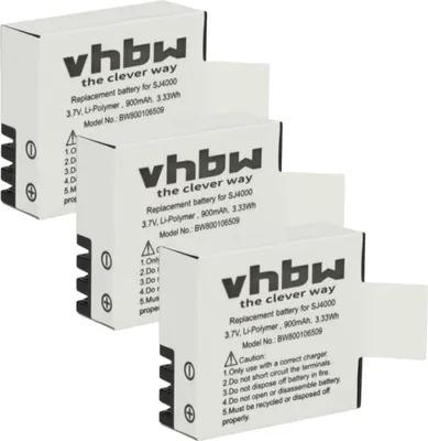Produktbild von vhbw 3x Akku kompatibel mit Nilox XSNAP, XMIC, XSHOT, XFIGHT, MINI Wi-Fi 2, MINI Wi-Fi 3 Videokamera Camcorder (900 mAh, 3,7 V, Li-Polymer) + Infochip