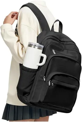 Image de Sac à dos scolaire pour filles et adolescentes, imperméable, léger, de couleur noire