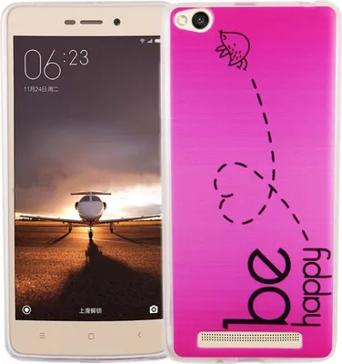 Produktbild von Handy Hülle für Xiaomi Redmi 3 Cover Case Schutz Tasche Motiv Slim Silikon TPU Be Happy Pink