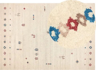 Produktbild von BELIANI Gabbeh Teppich Beige aus Wolle 200 x 300 cm Rechteckig Hochflor mit Blumenmuster Weich Modern für Wohnzimmer Kinderzimmer Schlafzimmer Flur