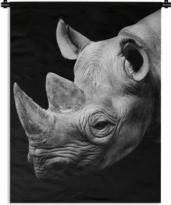 Produktbild von MuchoWow® Wandteppich Wandbehang Tiere - Nashorn - Schwarz - Weiß - Porträt 120x160 cm Tapisserie Dekoration Wandtuch - Wohnzimmer - Moderne