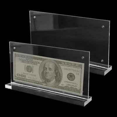 Zdjęcie produktu dla Akrylowa ramka ekspozycyjna na banknoty euro i dolarów (10 x 20 cm)