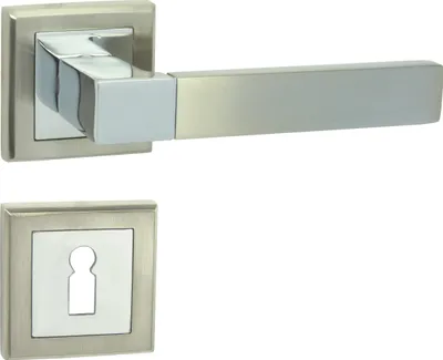Produktbild von DOMINO Türgriff Drückergarnitur BB-Buntbart Set | mit quadratischen BB Rosetten | Türklinke für Zimmertür, Bürotür, Kellertür & Innentür | Türbeschläge aus Aluminium  | Chrom/Nickel Türdrückergarnitur| REAL-QR M6/M9