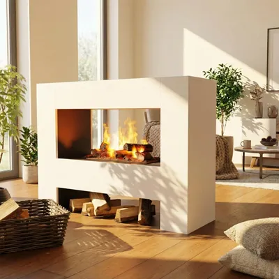 Produktbild von GLOW FIRE Elektrokamin 'Fallada' | Wasserdampf Kamin mit OMC 600 inkl. Holz in weiß als Raumteiler | HxBxT: 90x120x40 cm