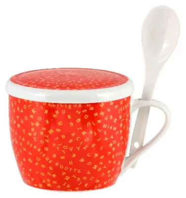 Suppenschale mit Deckel, Alphabet, Porzellan, 12 cm, rot