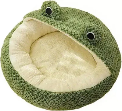 Produktbild von Halbgeschlossenes Katzenbett, kleines, entzueckendes Frosch-Haustiernest fuer Hunde und Katzen, bequeme, atmungsaktive Katzenhoehle aus Pluesch, warme Schlafbetten fuer den Innenbereich
