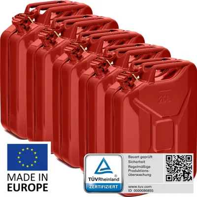 Produktbild von BW® Kraftstoffkanister Metall Benzinkanister 5x 20 Liter - Rot RAL 3000 - UN-Zulassung - Hergestellt in Europa
