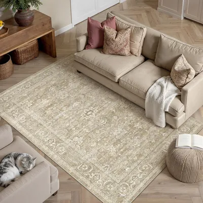 Productafbeelding van Vintage Vloerkleed 120x170cm Beige Antislip
