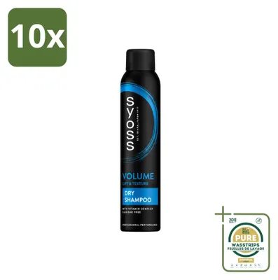 Imagen del producto de 10 unidades de champú seco Syoss Volume, 200 ml cada uno, pack ahorro
