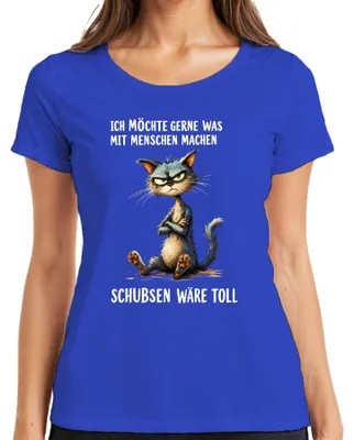 Produktbild von Ich möchte was mit Menschen machen Schubsen Statement Sarkasmus Damen T-Shirt, Blau, XL