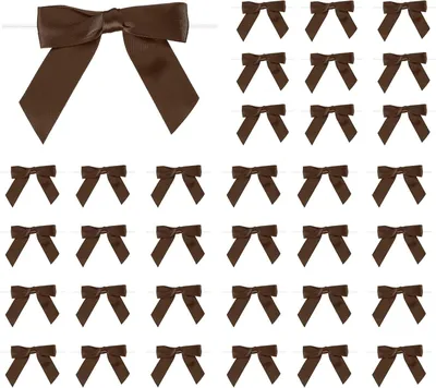 Productafbeelding van Satijnen lint twist tie strikken 8,9 cm kleine - Set van 50 - Bruin - Knutselstrikken voor doe-het-zelf cadeauverpakking