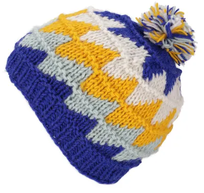 Obrázok produktu pre Čiapka typu "beanie", nepalská čiapka s pompom, zimná čiapka – model 10, uni, modrá, vyrobená z vlny, čiapky, klobúky