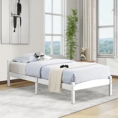 Produktbild von H.J WeDoo Holzbett 90x190cm, Jugendbett Einzelbett mit Lattenrost, Weiß, Kiefer Massivholz
