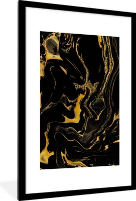 Produktbild von MuchoWow® Gerahmtes Poster Muster - Gold - Schwarz 60x90 cm - Poster mit Schwarzem Bilderrahmen Wandposter Rahmen Foto Bilder - Dekoration - Wandposter Wohnzimmer - Hochwertig