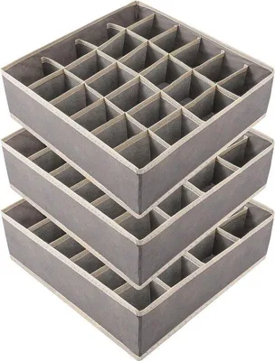 Image de Unyqoos® : Lot de 3 organisateurs de chaussettes et boîtes de rangement pour sous-vêtements, cravates et ceintures – pliables, 24 compartiments, en feutre et carton PP, 30 x 30 x 30 cm