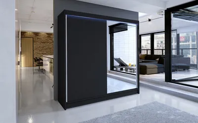 Obrázek produktu pro Šatní skříň 180 cm se zrcadlem a LED RGB osvětlením VILMA 1 - černá