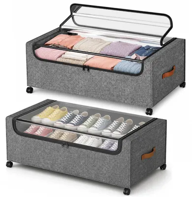 2 Aufbewahrungsboxen unter dem Bett, 82 l, mit Rollen, transparentem Deckel