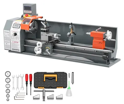 Produktbild von VEVOR Metalldrehmaschine 254 x 762 mm 1100 W Tischdrehmaschine 3000 U/min für Drehen, Bohren, Gewindeschneiden & Rändeln, mit Linearskala, Digitalanzeige, Umkehrbarer Drehrichtung & Metallzahnrädern