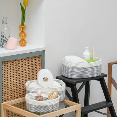 Produktbild von RHP 3-teiliges Aufbewahrungskorb-Set I Aufbewahrungsbox Organizer Kiste Box Korb Grau/Weiß