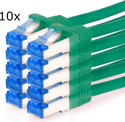 Produktbild von TPFNet 10er Pack 3m Cat.6A Patchkabel / Netzwerkkabel S/FTP 10GBit, grün