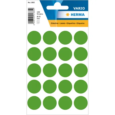 Immagine prodotto di Etichette multiuso HERMA rotonde, opache, in carta verde, 19 mm, 100 pezzi