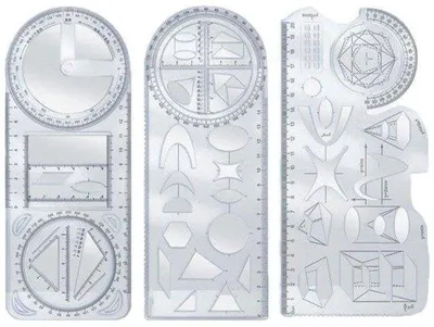 Immagine prodotto di Set di strumenti geometrici in plastica - 3 pezzi - Misurazione - Righello - Geometria - Strumenti - Scuola - Hobby