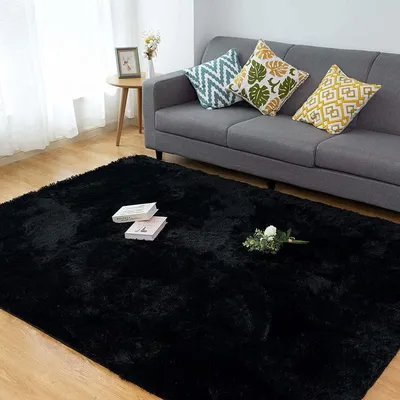 Productafbeelding van Pluizig vloerkleed voor de woonkamer, superzacht, antislip, 120x180 cm, zwart
