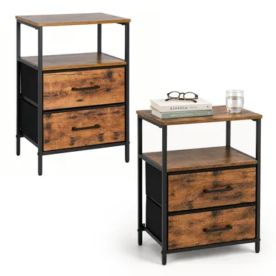 Immagine prodotto di Relaxdays, set di 2 comodini, con 2 cassetti e ripiani, dimensioni: 61 x 38 x 28 cm, tavolino, comodino, colore marrone/nero, Immagine generata dall'IA