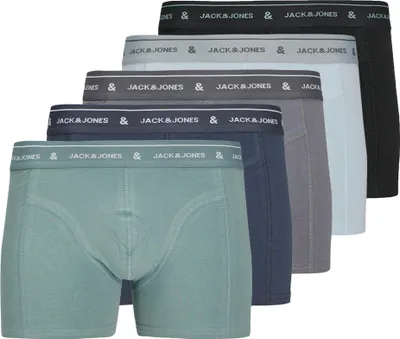 Produktbild von JACK&JONES Herren Boxershorts, 5er Pack - JACWYATT SOLID TRUNKS 5 PACK, Baumwoll-Stretch Schwarz/Blau 2XL