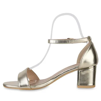 Produktbild von van-hill Klassische Damen Sandaletten Gold, Blockabsatz 6 cm, Kunstleder, mit Schließe, Gr. 37