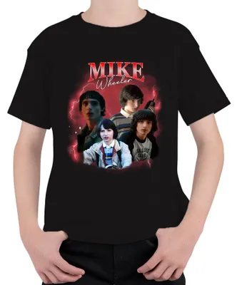 Obrázok produktu pre Mike Wheeler Stranger Fan Gift Hawkins 80s Retro 90s Bootleg Uni detské tričko, čierna, 128