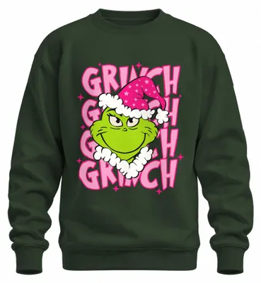 Obrázok produktu pre Tričko s potlačou "Grinch", vianočná potlač, ružová farba, motív Santa Clausa, nevkusný vianočný sveter, tmavozelená farba, veľkosť M