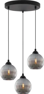 Produktbild von Hängelampe RIFFLE Schwarz 3-flammig Glas Kugel Grau E27