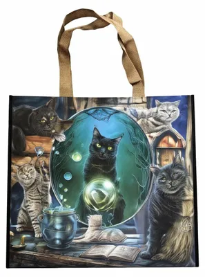 Productafbeelding van Puckator boodschappentas "Magische Katten", afmetingen zonder handgrepen (hoogte x breedte x diepte): 33 x 40 x 16 cm; gemakkelijk te reinigen en duurzaam, een milieuvriendelijk alternatief voor plastic tassen, herbruikbaar