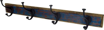 Produktbild von 4`er Garderobenhaken Antikblau, Mehrfarbig, Holz,Metall, 14*61*11 cm, Wandhaken aus Holz, Metall & Keramik