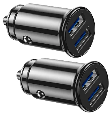 USB-Autolader, 2 Stück, 2 Anschlüsse, 3,1 A, kompakt, schwarz